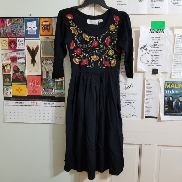 Passports Of Pier 1 Imports dress Small floral embroidered boho hippie VINTAGE - Picture 1 of 11